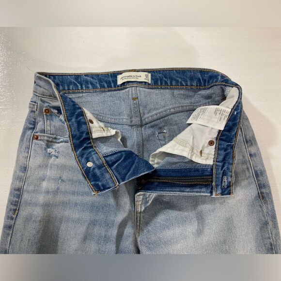 Abercrombie & Fitch Jeans Women’s 25 Blue Boyfriend Mid Rise Distressed Ripped - Picture 6 of 11